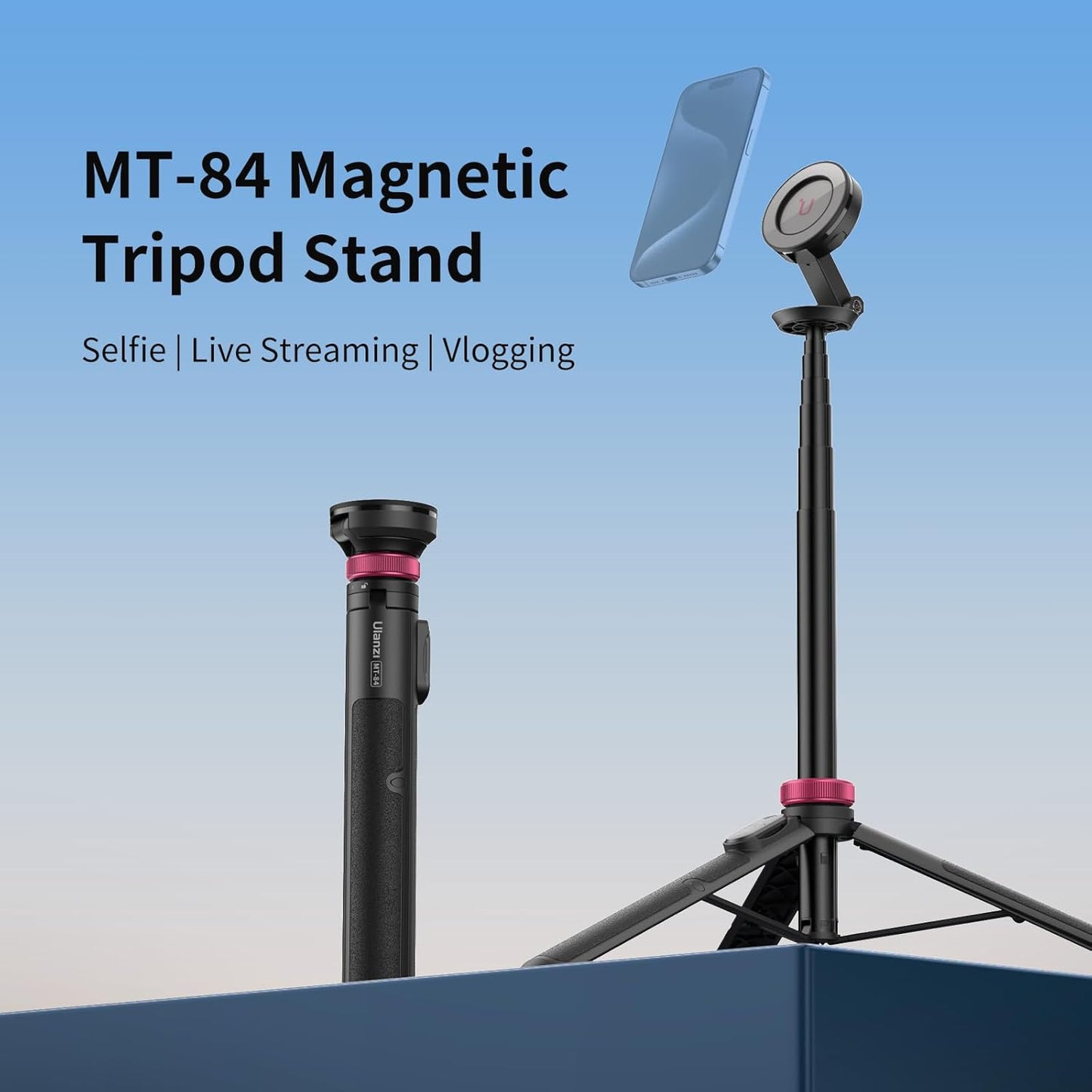 Ulanzi MT-84 Phone Tripod, 61" Magnetic Selfie Stick with Remote for iPhone 15/14/13/12 Series, Extendable Cell Phone Stand, Portable iPhone Holder for Selfie/Photo/Live/Vlog