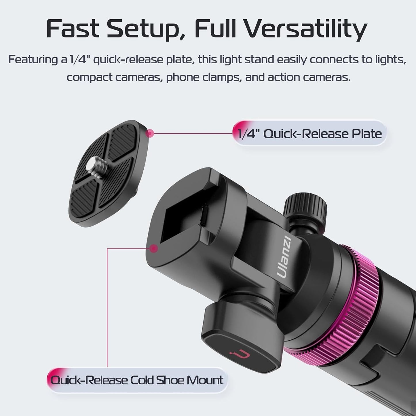 ULANZI MT-89 Portable Adjustable Light Stand with 1/4" Screw Quick Release, 82" Extendable Tripod Aluminum, 360° Ball Head Camera Phone Tripod for Camera Video Light Smartphone, Lightweight for Trave
