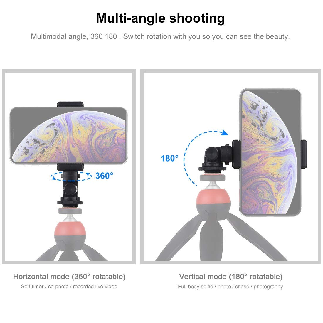 Hiffin Adjustable Angle Pole Swivel Hot Shoe Mount 1/4" Screw Hot Shoe Mount Adapter with Universal Mobile Phone Clip Holder for Mounting Video Camcorder Monitors