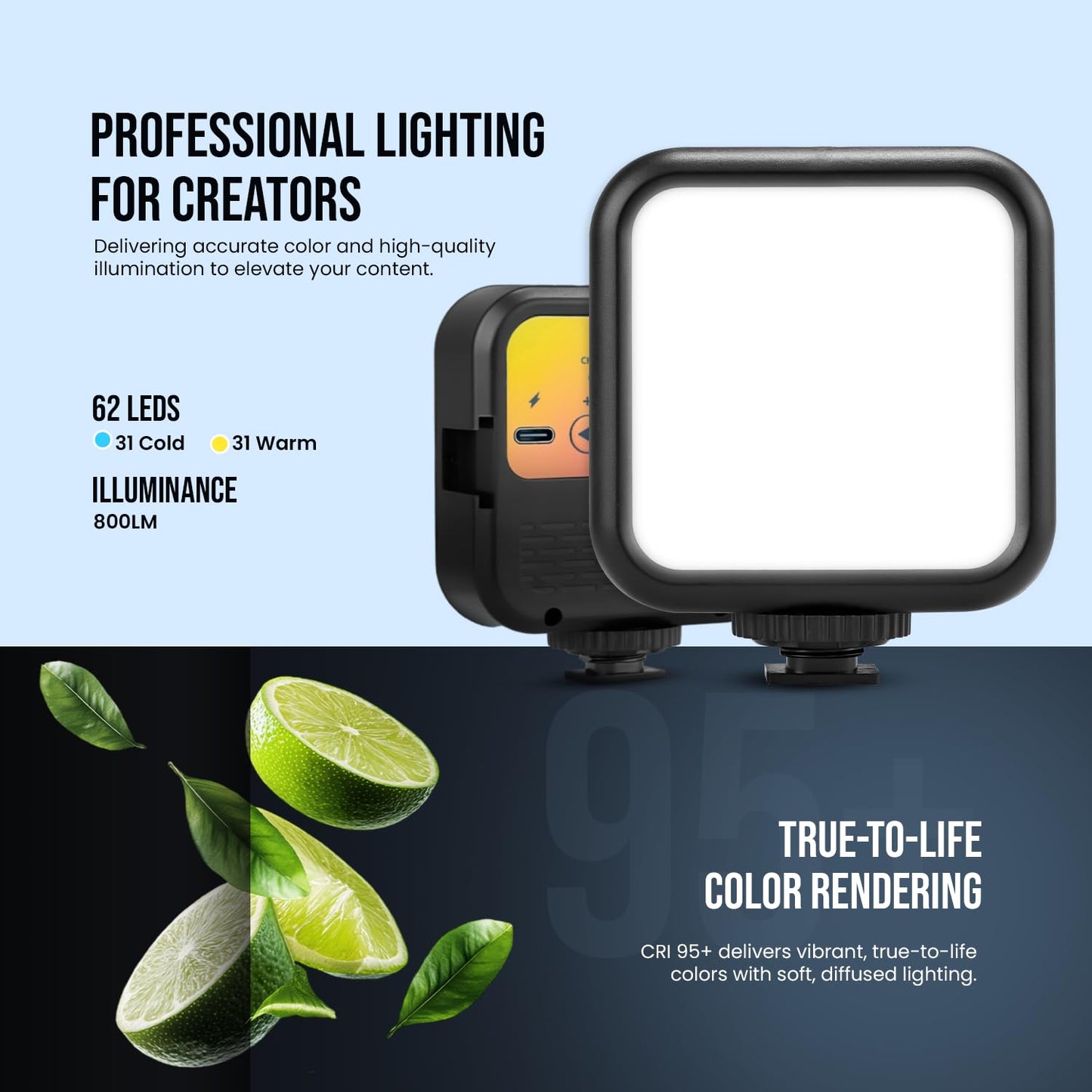 HIFFIN LT-003 Selfie Light with 3000-9000K Adjustable CCT | 3 Light Modes (White/Warm/Natural) | 7W Power, 2000mAh in-Built Battery, USB-C Charging, Portable Size for Phones, Vlogging & Video Making