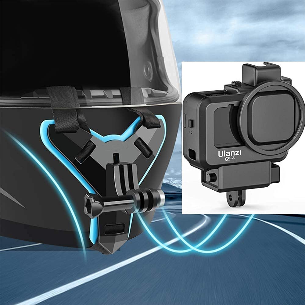 HIFFIN Helmet Chin Strap Mount Housing Cage for Go pro 9,10 Ulazi G9-4 Cold Shoe Mount Compatible with Tripod Selfie Stick