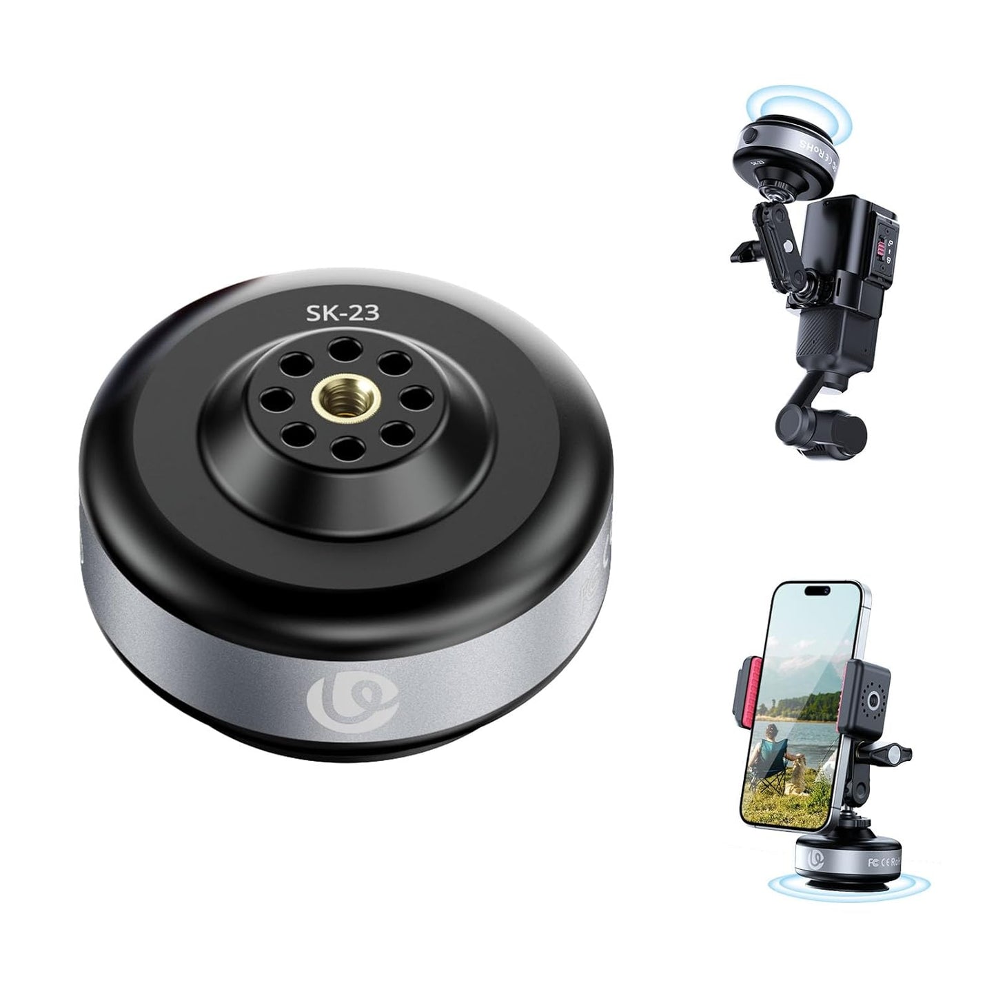ULANZI SK-23 Electric Camera Suction Cup Mount with 1/4" Screw Hole for GoPro Hero 13/12/11/10/9, Insta360 X5/X4, DJI Osmo Pocket 3/2 Action 5 Pro/4, and Most Small Camera/Action Camera/Phone