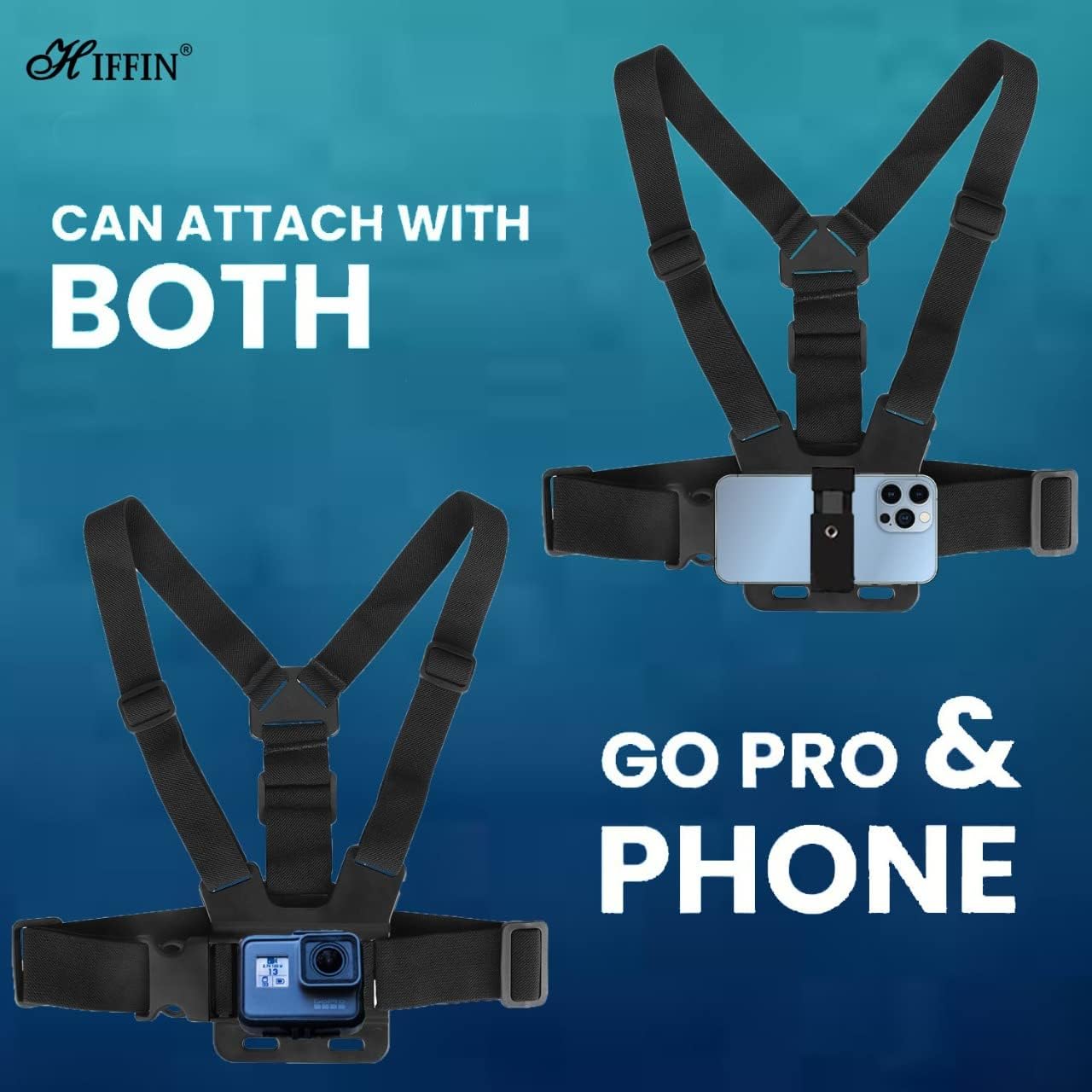 Hiffin Mobile Phone Chest Strap Mount Go Pro Chest Harness Holder for VLOG/POV Compatible with All Cell Phones and Go Pro Hero 9, 8, 7, 6, 5,OSMO Action, AKASO and Other Action Camera