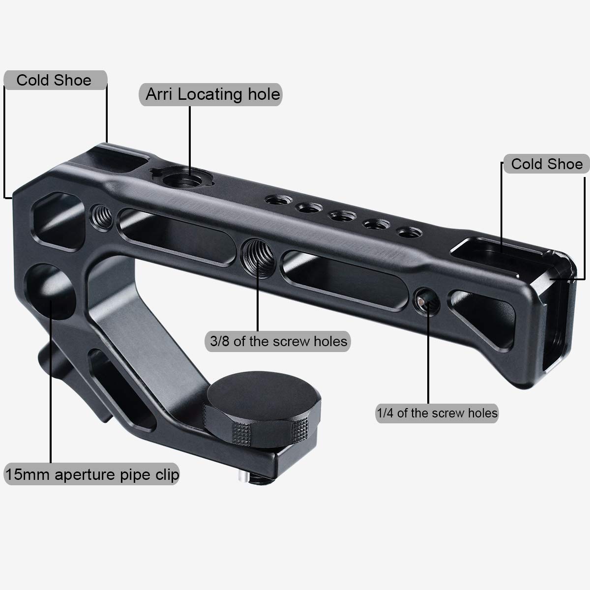 UURig R008 Camera/DSLR Top Handle ARRI Hole Connection Grip for Sony A6400 6300 Camera Cage Metal Low Angle Shots 4 Cold Shoe Mount Microphone 15MM NATO Rail Rod Clamp Tube Hole, Video Film Making