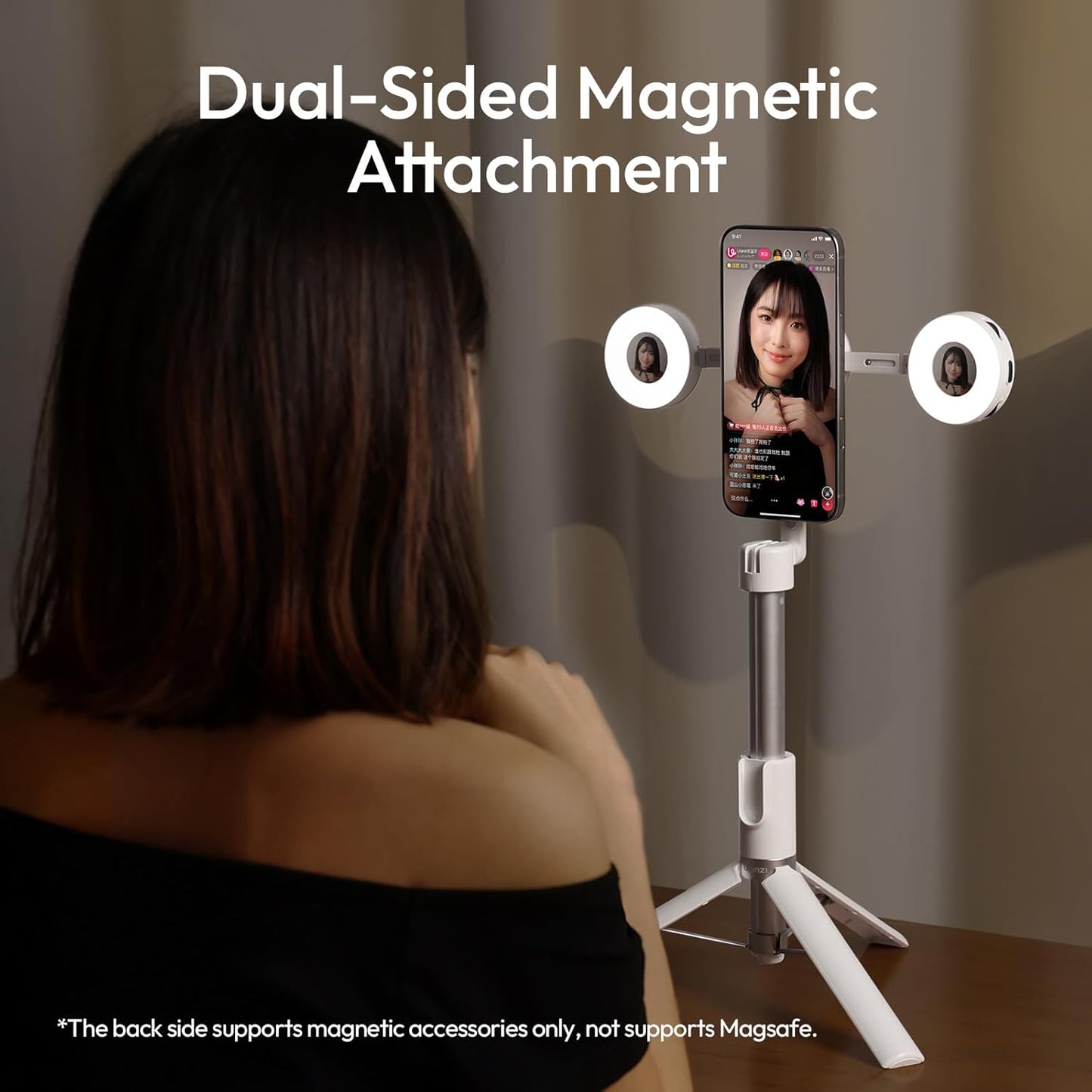 ULANZI ML05 Selfie Light for iPhone - Maglock Magnetic Phone Selfie Ring Light with Mirror, 9000K CRI≥97 Full Angle Portable LED Smartphone Fill Lighting for Travel Vlog Photo Video Recording Black