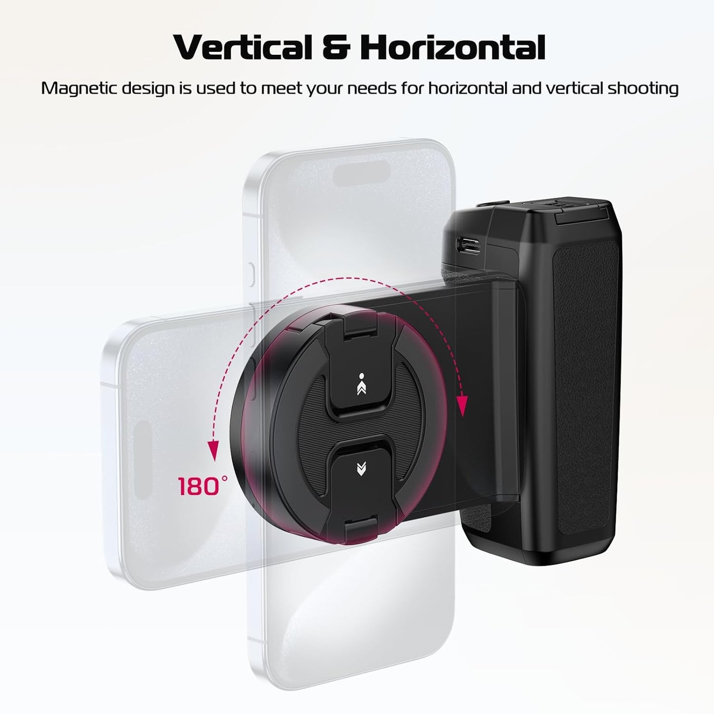 ULANZI Selfie Phone Tripod Mount MA35, 2-in-1 Magnetic & Phone Clip Camera Grip Handle Holder with Detachable Remote Shutter with Cold Shoe Adapter for iPhone 14 15 Samsung Smartphone Video Shooting