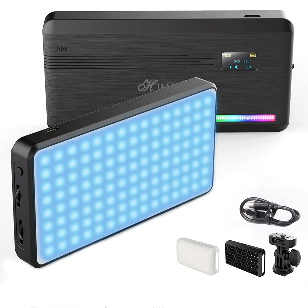 HIFFIN HF196 Portable Pocket RGB LED 12w Video Light with Adjustable Stand | 5000 MaH Inbuilt Battery | 20 Lighting Effect Modes Ultra Bright Camera Lighting with Soft Light and Honeycomb Frame