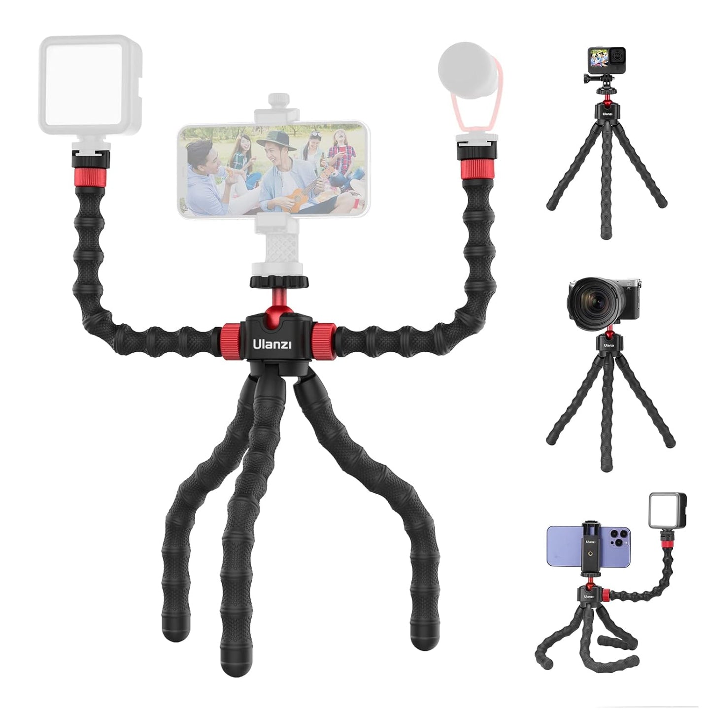 ULANZI MT-52 Flexible Tripod, Phone Tripod Stand with 1/4" Screw & Two Detachable Magic Arm, Octopus Tripod Compatible with iPhone 13 12 Pro Max Canon Nikon Sony Camera GoPro