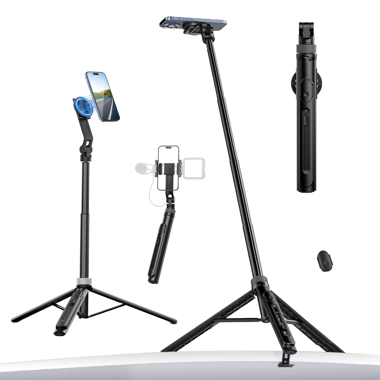 ULANZI TT88 Magnetic Tripod for iPhone 17, 57" Extendable Selfie Stick w Remote, 2-in-1 Phone Clip & Dual Cold Shoe Mounts-Lightweight Phone Tripod Stand for Vlogging, Travel, Video Recording, Black