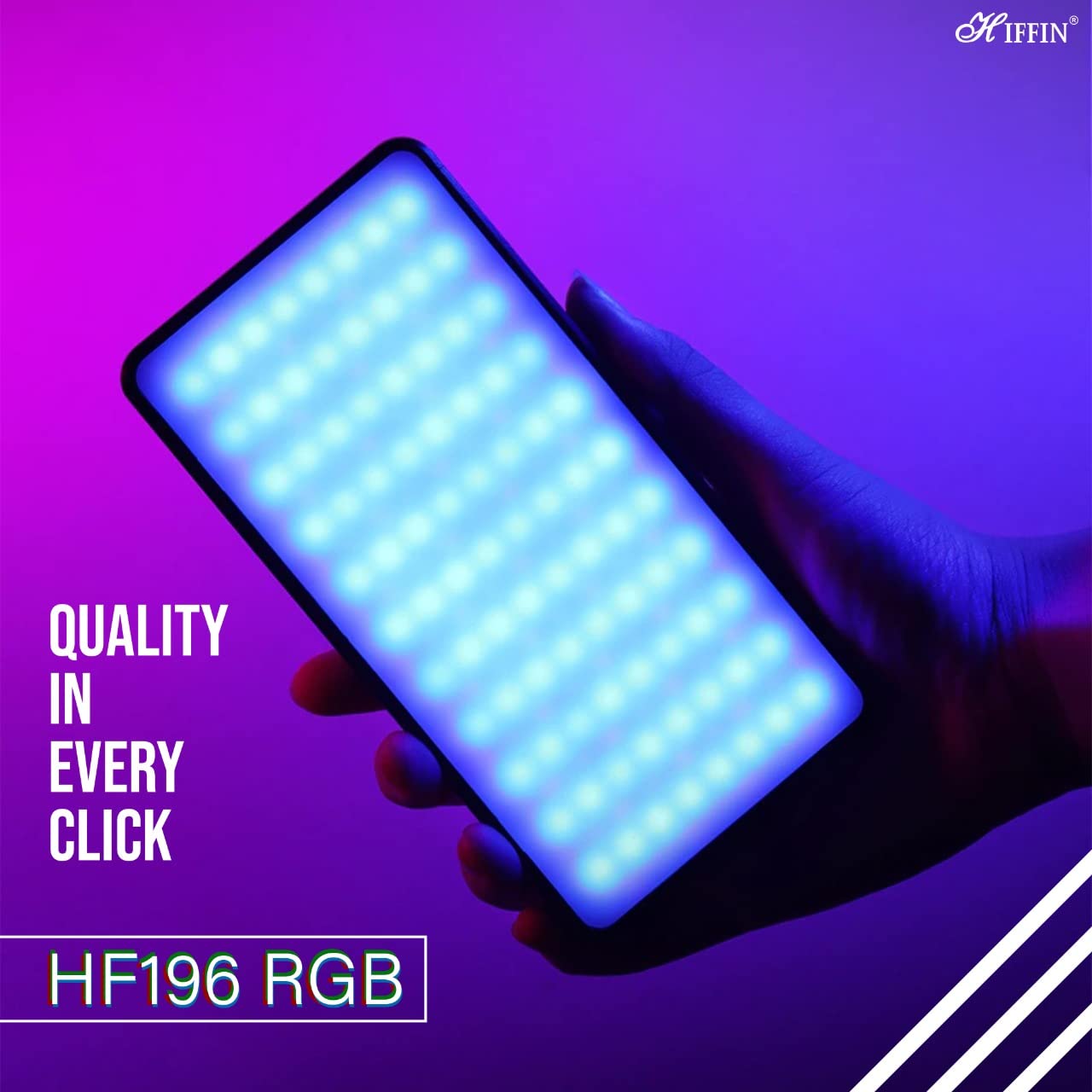 HIFFIN HF196 Portable Pocket RGB LED 12w Video Light with Adjustable Stand | 5000 MaH Inbuilt Battery | 20 Lighting Effect Modes Ultra Bright Camera Lighting with Soft Light and Honeycomb Frame