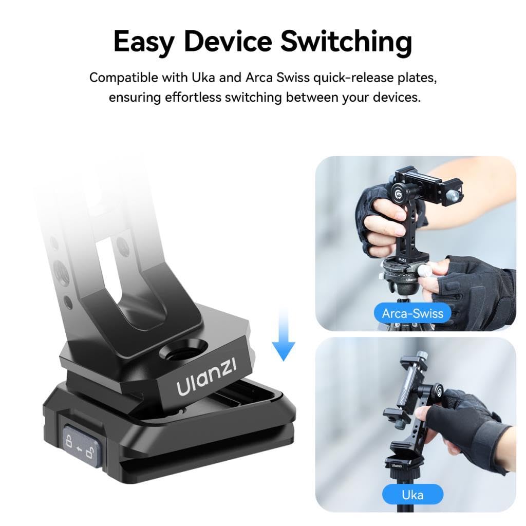 ULANZI MA53 Metal Phone Tripod Mount – Universal Smartphone Adapter with Arca Swiss & Uka Port, Dual Cold Shoe, 360° Rotation Holder for iPhone, Samsung, Vlogging & Video Shooting