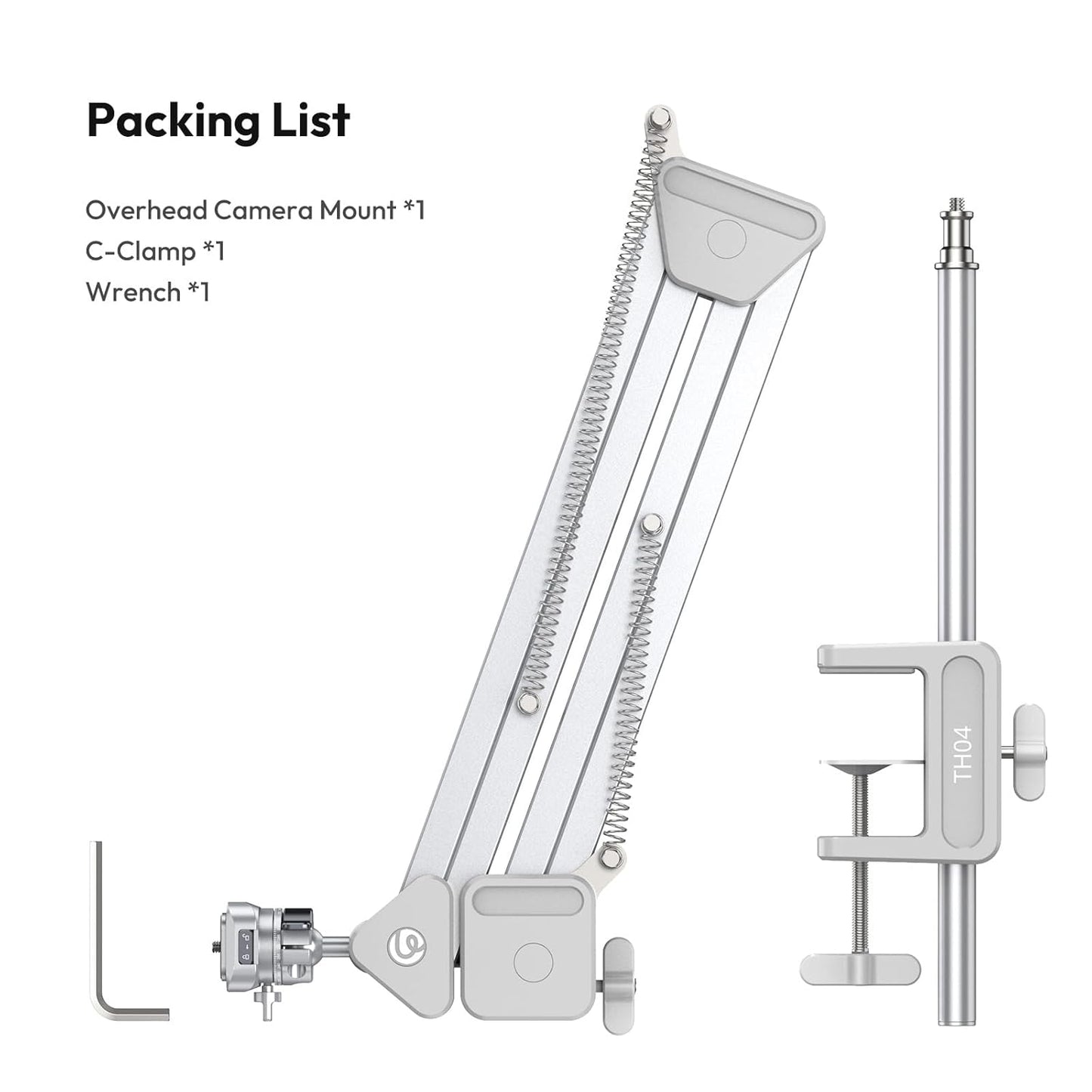 ULANZI TH04 Camera Overhead Tripod Mount, Flexible Microphone Boom Arm Light Stand Mounting Spring-Loaded Design Uka Quick Release Setup 360° Rotatable Ball Head Load Capacity 2kg