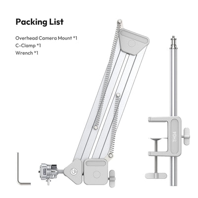 ULANZI TH04 Camera Overhead Tripod Mount, Flexible Microphone Boom Arm Light Stand Mounting Spring-Loaded Design Uka Quick Release Setup 360° Rotatable Ball Head Load Capacity 2kg