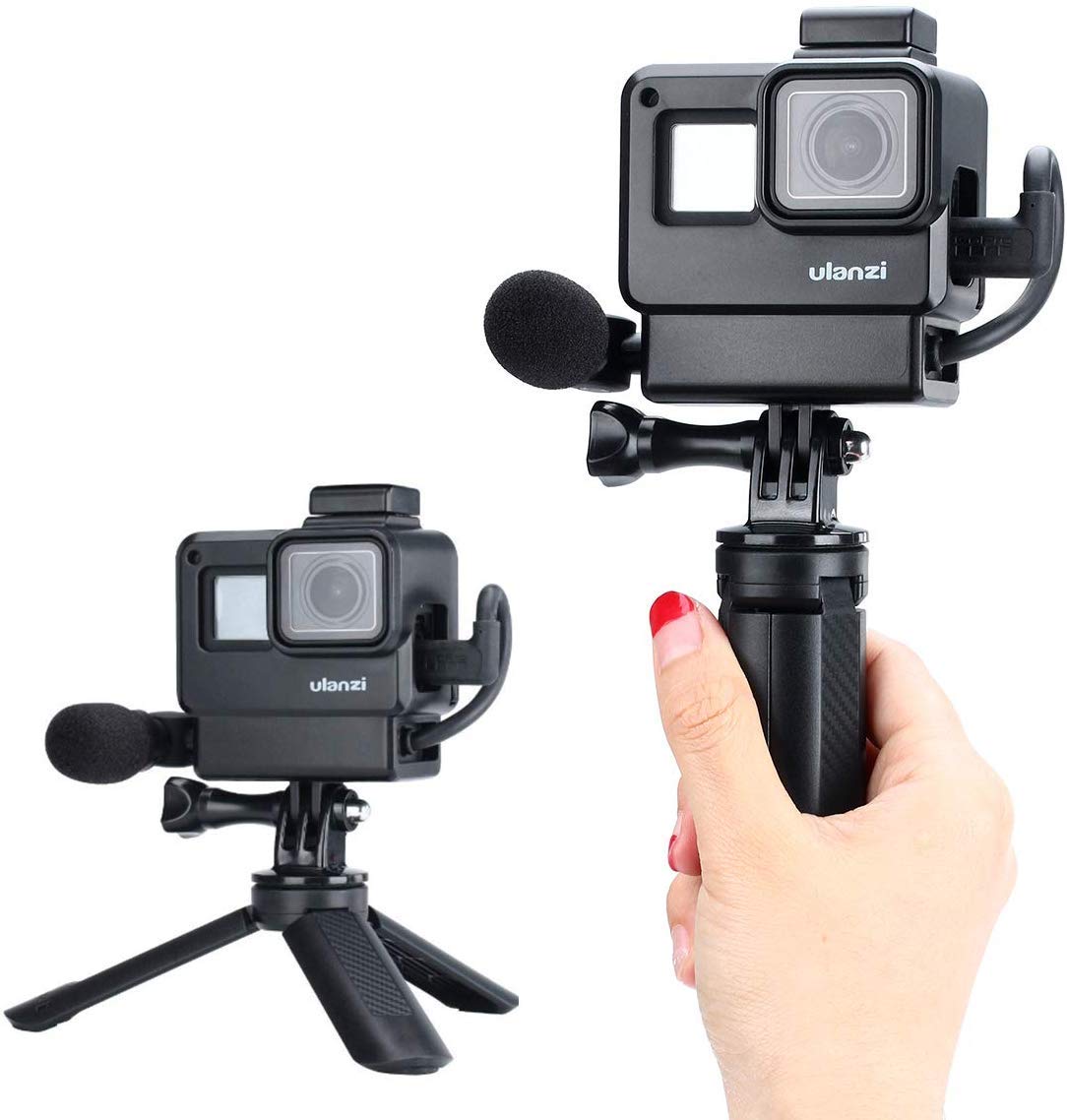 ULANZI V2 Vlogging Protective Housing Case Shell - Frame Cage with Cold Shoe Mount for Microphone LED Video Light, Compatible with GoPro Hero 5 6 7,Action Camera Accessories