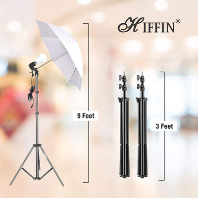 HIFFIN E27 Studio Single Holder Umbrella Lighting Kit for Photography Umbrella White + Light Stand 9