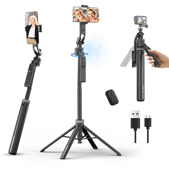 Ulanzi TT23 Auto Face Tracking Tripod for Smartphones, 165cm Cell Phone Selfie Stick, 360° Rotation Tripod with Bluetooth Remote & Gesture Control, Selfie Stick for iPhone/Action Camera