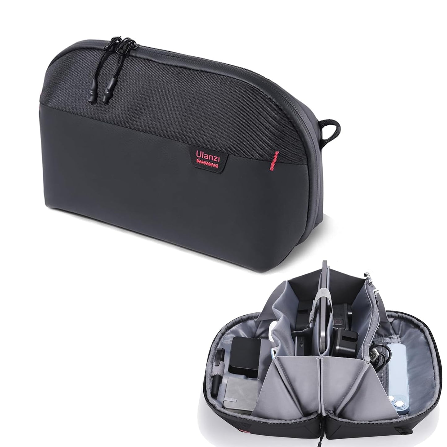 ULANZI Synthetic Traker Tech Pouch Mini,Bp06 Storage Bag 2L,Electronics Organizer,Splash-Resistant Travel Accessory Handle Bag,Gadgets Organizer Pouch,Usb Cable Organizer,Travel Friendly (Black)