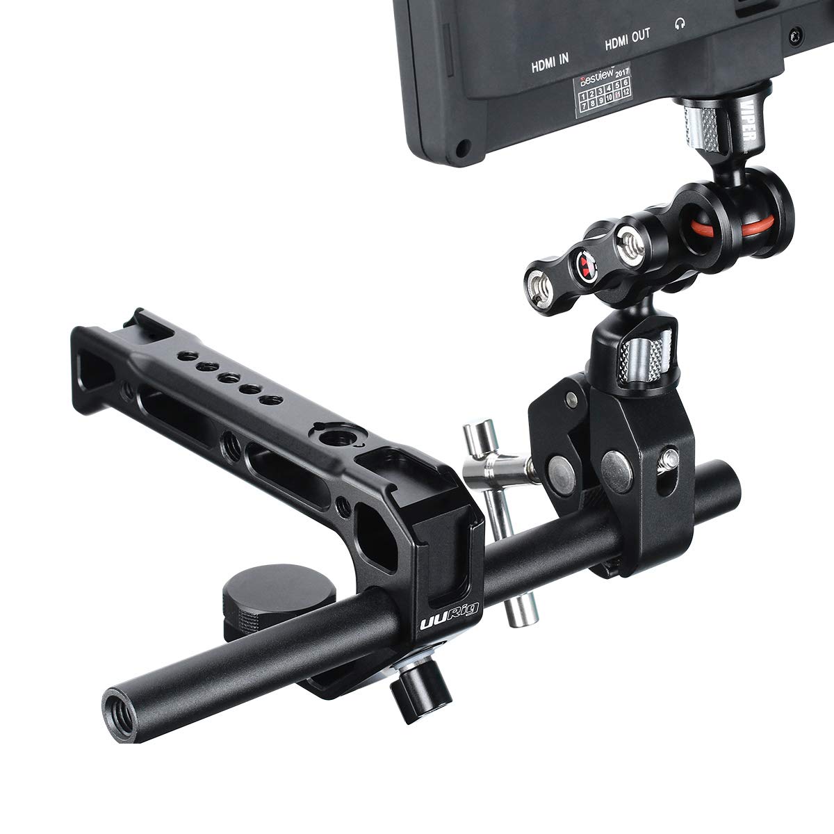 UURig R008 Camera/DSLR Top Handle ARRI Hole Connection Grip for Sony A6400 6300 Camera Cage Metal Low Angle Shots 4 Cold Shoe Mount Microphone 15MM NATO Rail Rod Clamp Tube Hole, Video Film Making