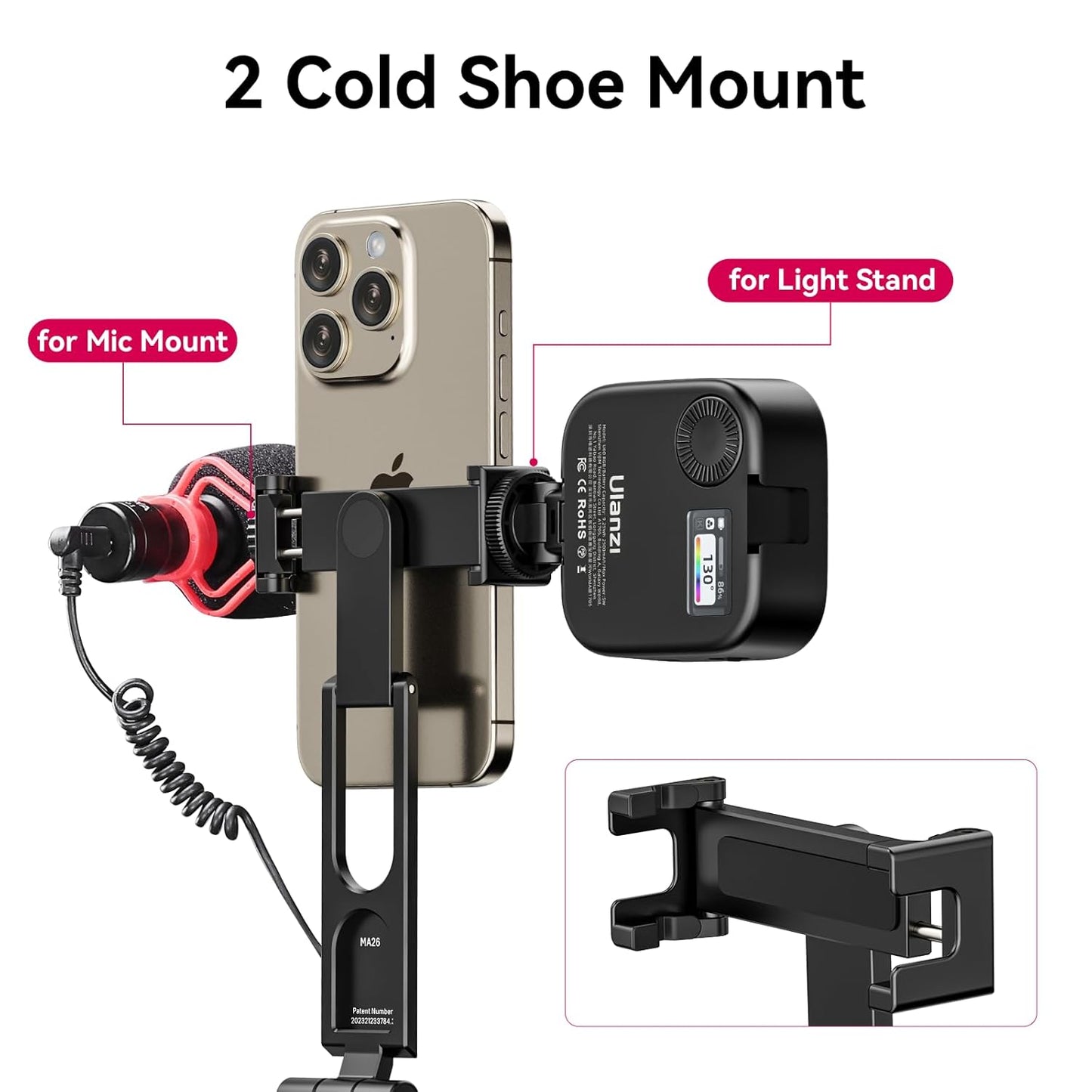 ULANZI MA26 Foldable Phone Tripod - Pocket Cell Phone Vlog Video Tripod Handle Aluminium Smartphone Desk Stand 2 Cold Shoe Compact Size All in One Lightweight Portable Vlog Stick for iPhone Samsung