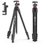 ULANZI MT-55 Ombra Travel Tripod, 62.2 Professional Camera Tripod, Aluminum, Max Load 17.6 LB, 360° Ball Head, Quick Release Plate, Phone Holder Included, Black