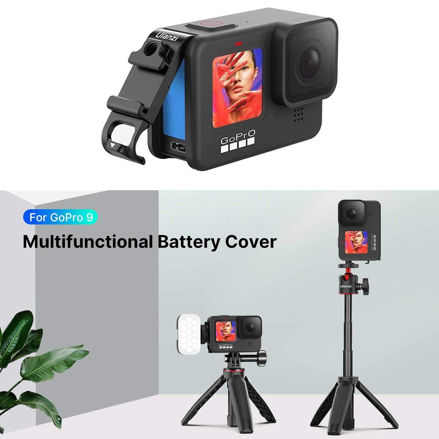 G9-6 Multifunction Battery Cover Door for GoPro HERO9 Black with Cold Shoe Mount & Open Port for Camera Charging