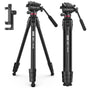 ULANZI MT-56 Ombra Black Aluminum Alloy 63" Professional Camera Tripod with Fluid Pan-tilt Head, Max Load 13.2 LB for DSLR, Compatible with Nikon, Canon, Smartphone, Phone Holder Included
