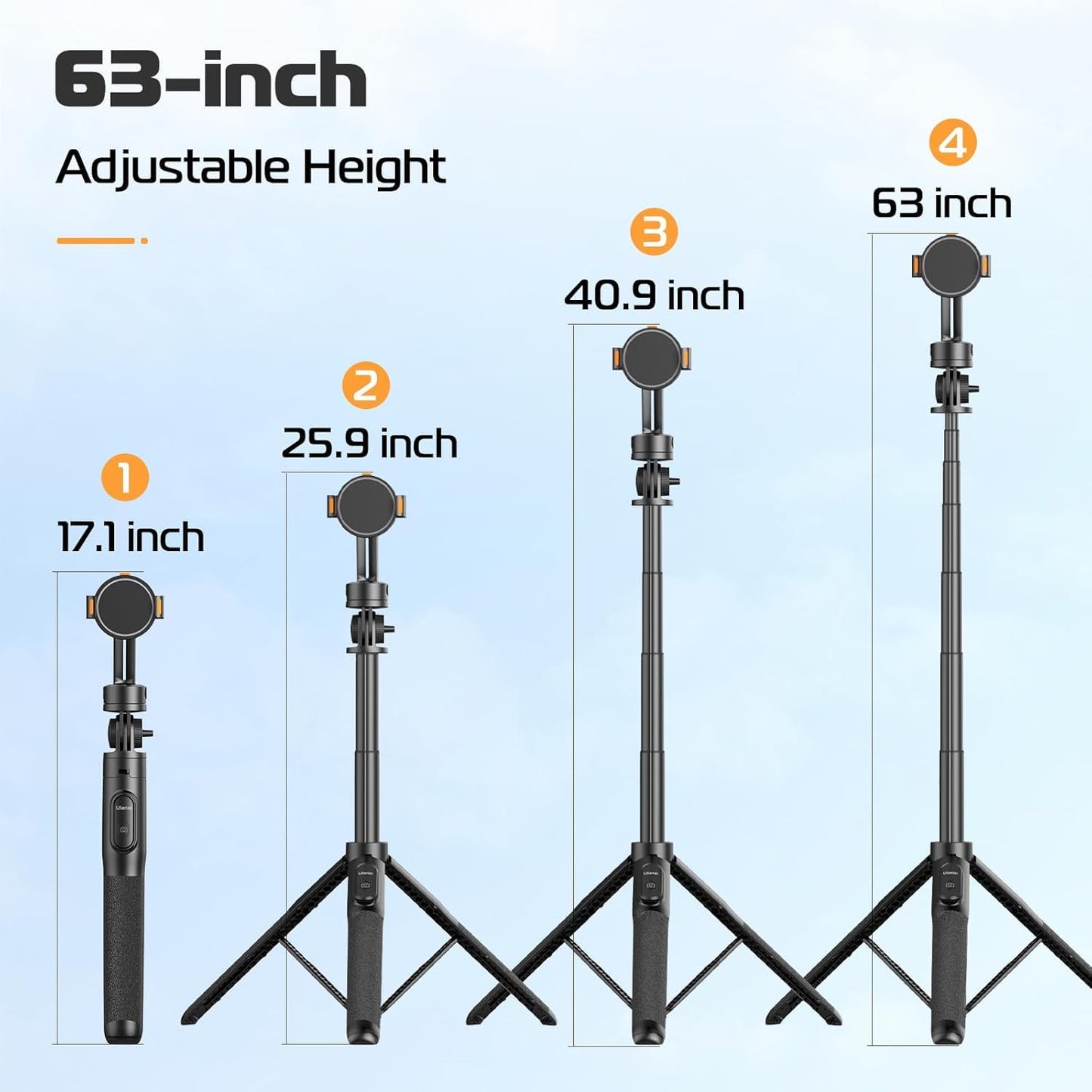 UL SK-05 1.6 Meter Selfie Stick SK-03 3 in 1 Stable Phone Stand for Smartphone/Camera/Gopro, Extendable Phone Tripod with Detachable Remote, Compatible with iPhone/Galaxy/Huawei, Etc.