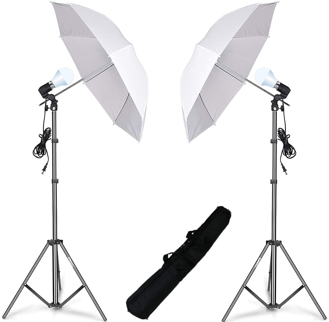 HIFFIN E27 Studio Single Holder Umbrella Lighting Kit for Photography Umbrella White + Light Stand 9