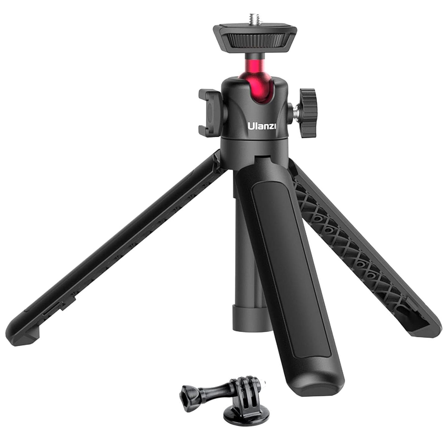 UURig Extendable Phone Camera Tripod, 4 Levels Adjustment 360° Ball Head Cold Shoe Lightweight Portable Vlog Travel Selfie Stick Handle Grip Desktop Webcam Tripod for iPhone DSLR Sony Gopro, Black
