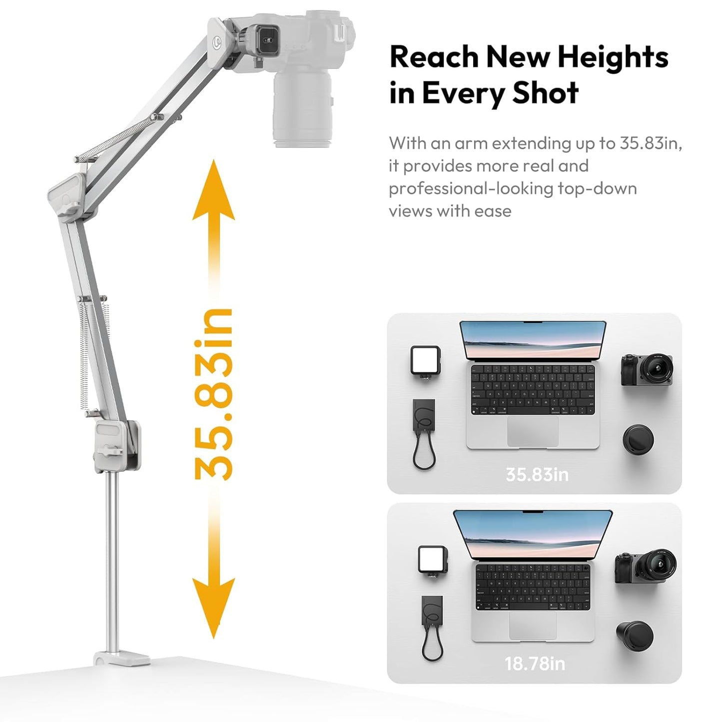 ULANZI TH04 Camera Overhead Tripod Mount, Flexible Microphone Boom Arm Light Stand Mounting Spring-Loaded Design Uka Quick Release Setup 360° Rotatable Ball Head Load Capacity 2kg