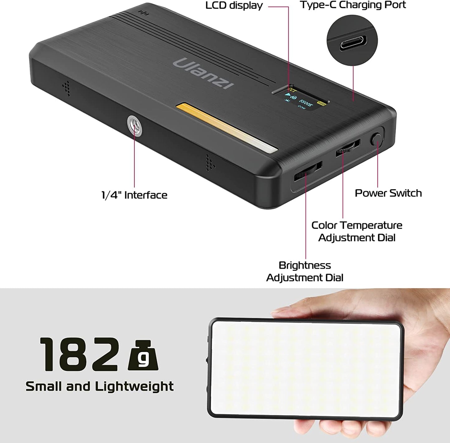 200 LED Video Light ULANZI Camera Light Dimmable 2500K-9000K Bi-Color Temperature, Panel Light with LCD Display CRI 90+Built in 5000mAh Battery lighting for Studio YouTube Interview Vlog
