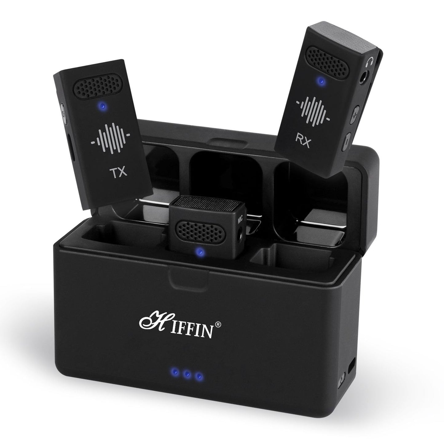 Hiffin HWM-50 Wireless Microphone System for Camera & Smartphone - Compact & Lightweight, Noise Cancellation, Multi-Person Recording, Portable Charging Case