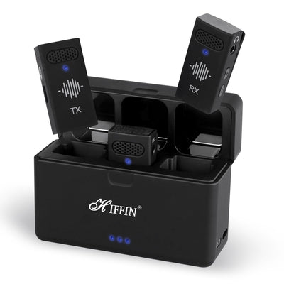 Hiffin HWM-50 Wireless Microphone System for Camera & Smartphone - Compact & Lightweight, Noise Cancellation, Multi-Person Recording, Portable Charging Case