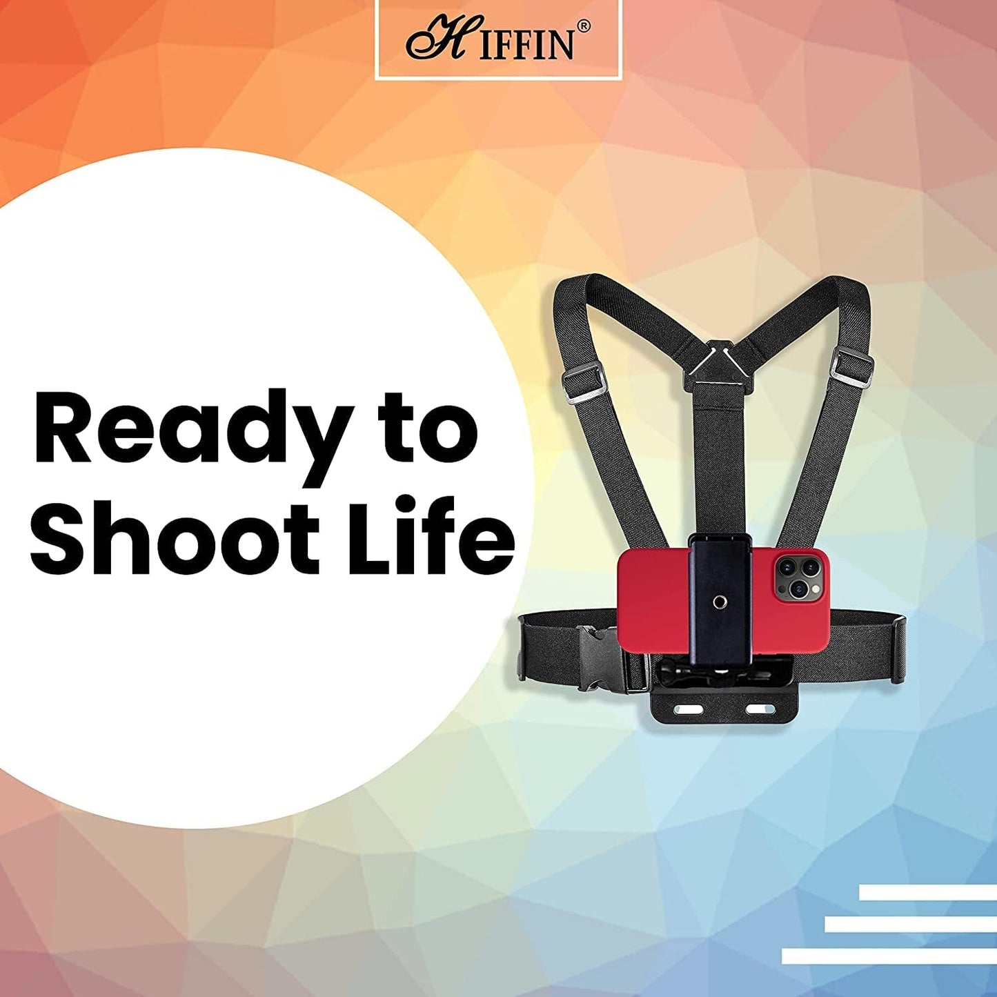 Hiffin Mobile Phone Chest Strap Mount Go Pro Chest Harness Holder for VLOG/POV Compatible with All Cell Phones and Go Pro Hero 9, 8, 7, 6, 5,OSMO Action, AKASO and Other Action Camera
