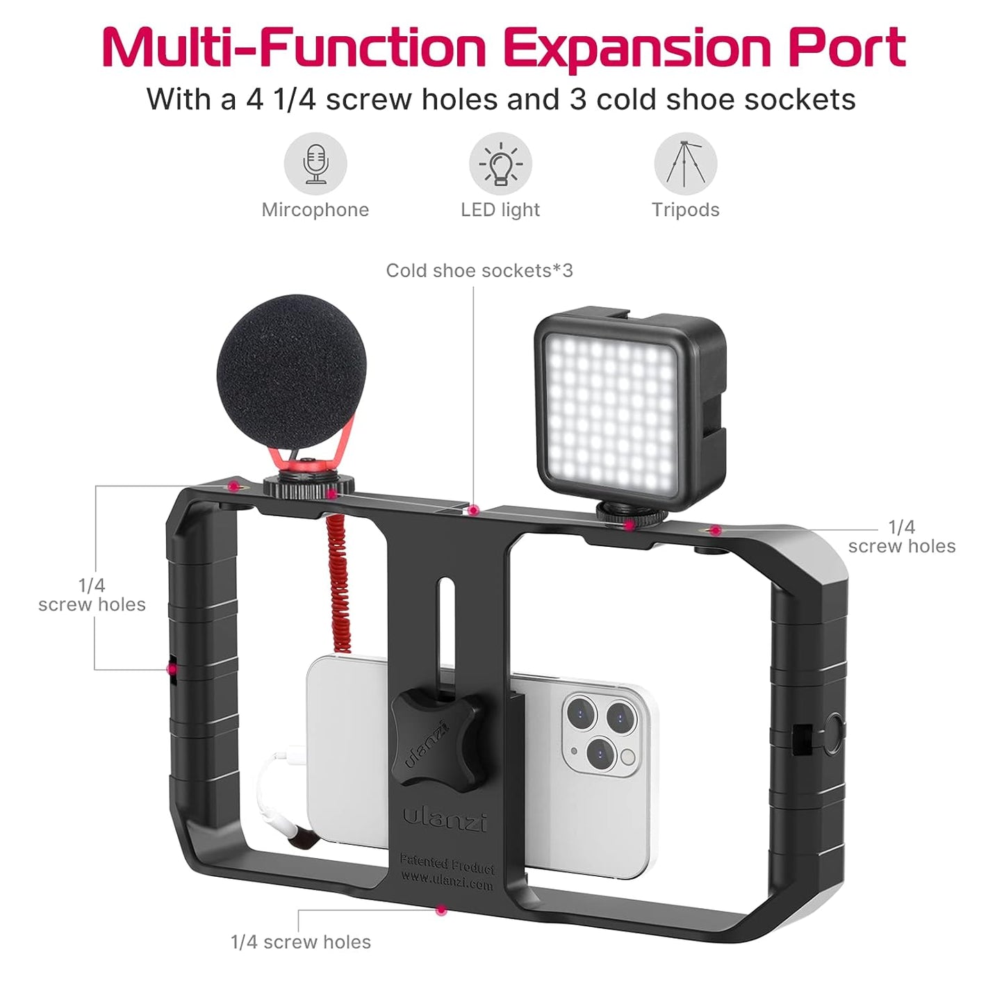ULANZI U Rig Pro Smartphone Video Rig, Filmmaking Case, Phone Video Stabilizer Grip Tripod Mount for Videomaker Film-Maker Video-Grapher for iPhone Xs Xs Max Xr iPhone X 8 Plus Samsung, Black