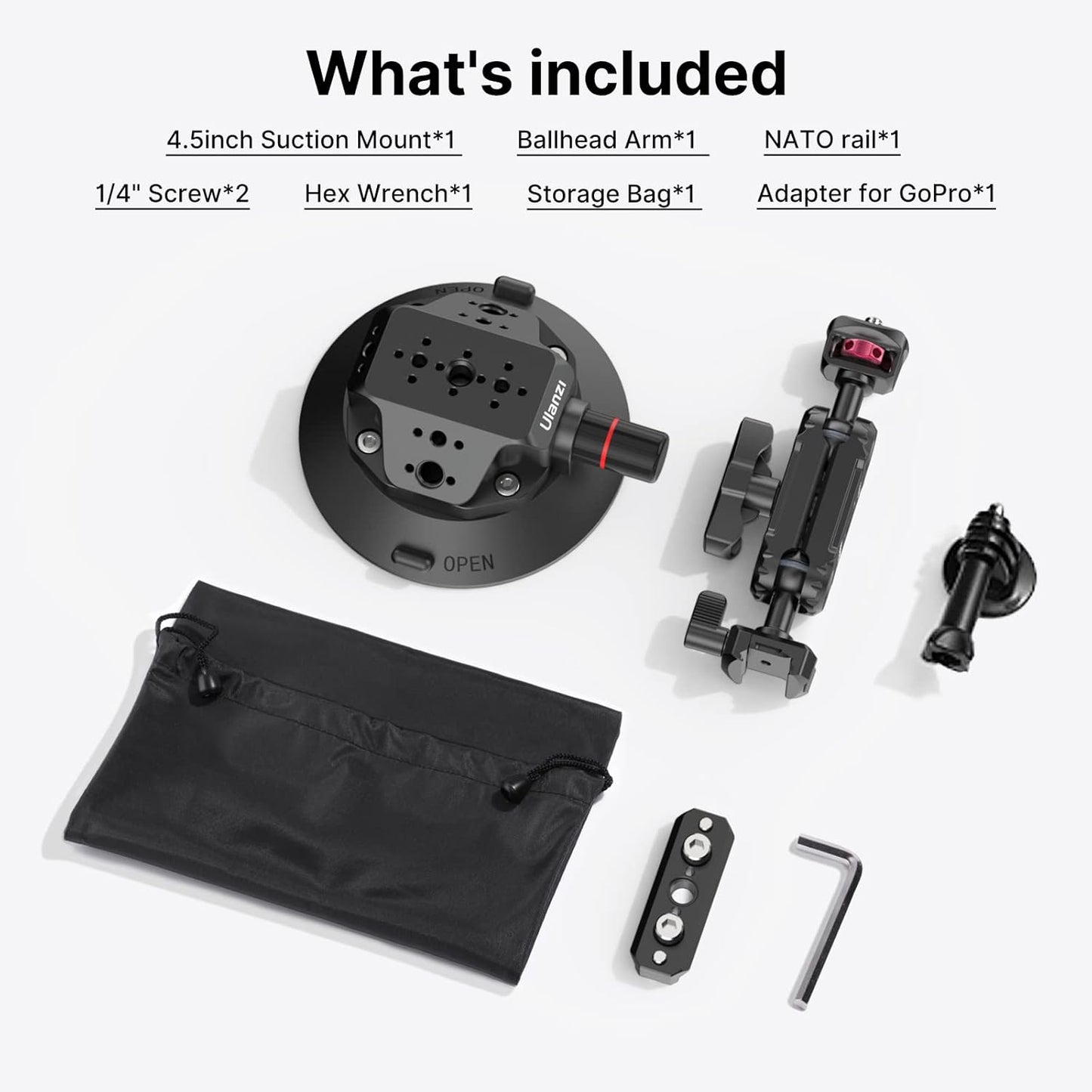 ULANZI SC-02 Suction Mount 4.5'', Magic Arm Bracket for DSLR Cameras Action Camera Video Shooting Filming, Compatible with DJI OSMO Pocket 3/Insta 360 x5/OSMO 360/Sony/Canon/Nikon/Xtra Action Cameras