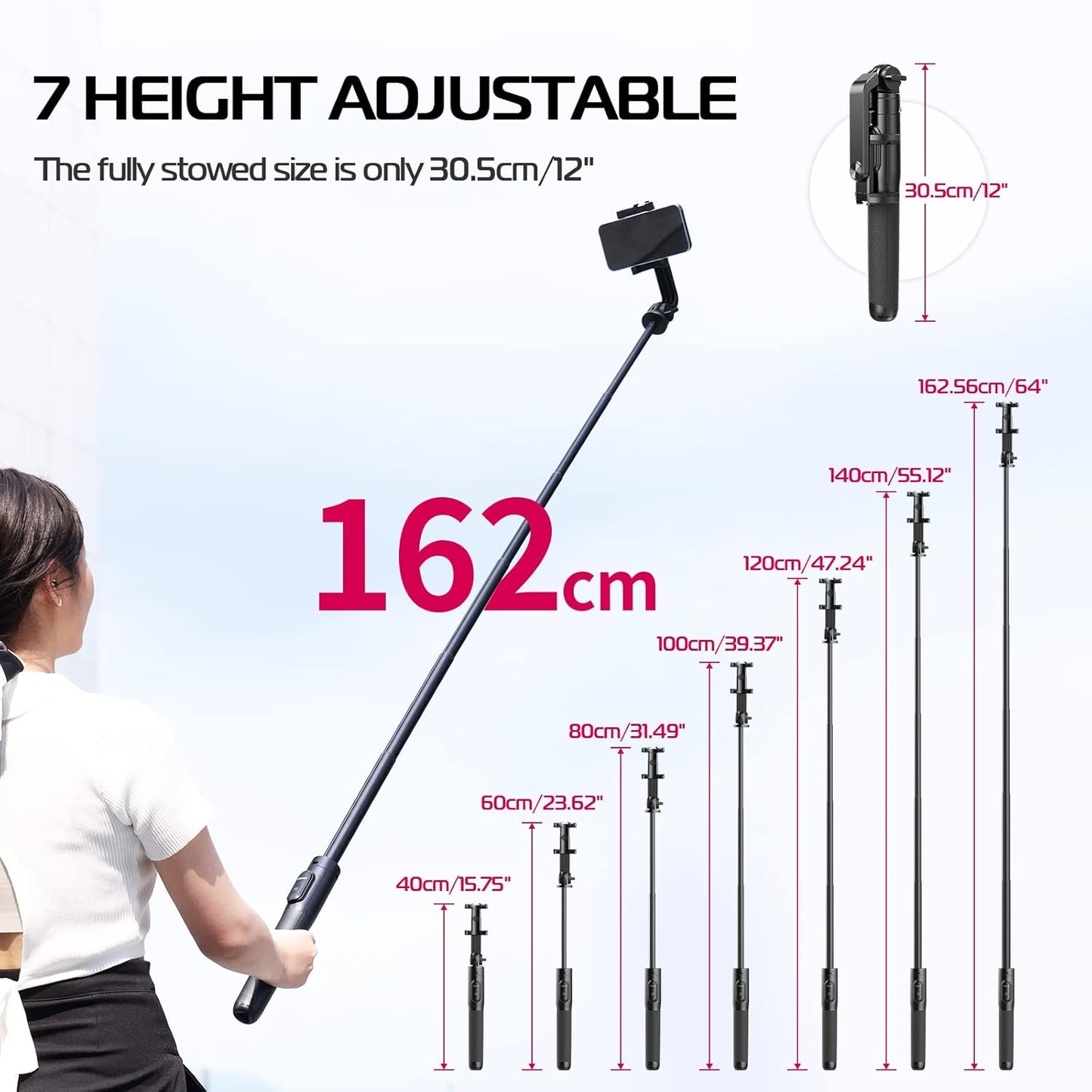 ULANZI SK-03 1.6 Meter Selfie Stick 3 in 1 Stable Selfie Tripod Stand for Smartphone, Extendable Phone Tripod with Detachable Remote, Compatible with Smartphones, Camera, Action Cameras