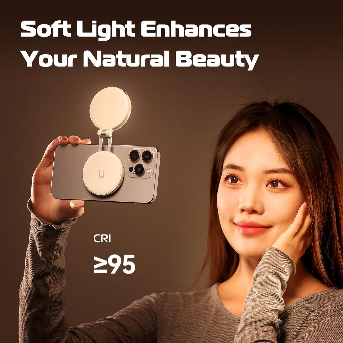ULANZI Magnetic Selfie Light, LED Fill Light Compatible with Magsafe, LED Selfie Ring Light Included Sticky Ring for Phones, for Selfies/Photography/TikTok/Zoom Calls/Video Conference Color Black
