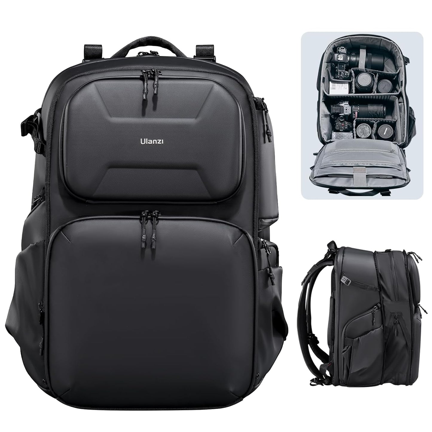 ULANZI BP10 35L Hardshell Camera Backpack, Professional Splash-proof Photography Camera Case Anti Theft Travel f Photographers Unisex Drone DSLR Mirrorless Camera Lens Tripod Holder 17'' Laptop Black