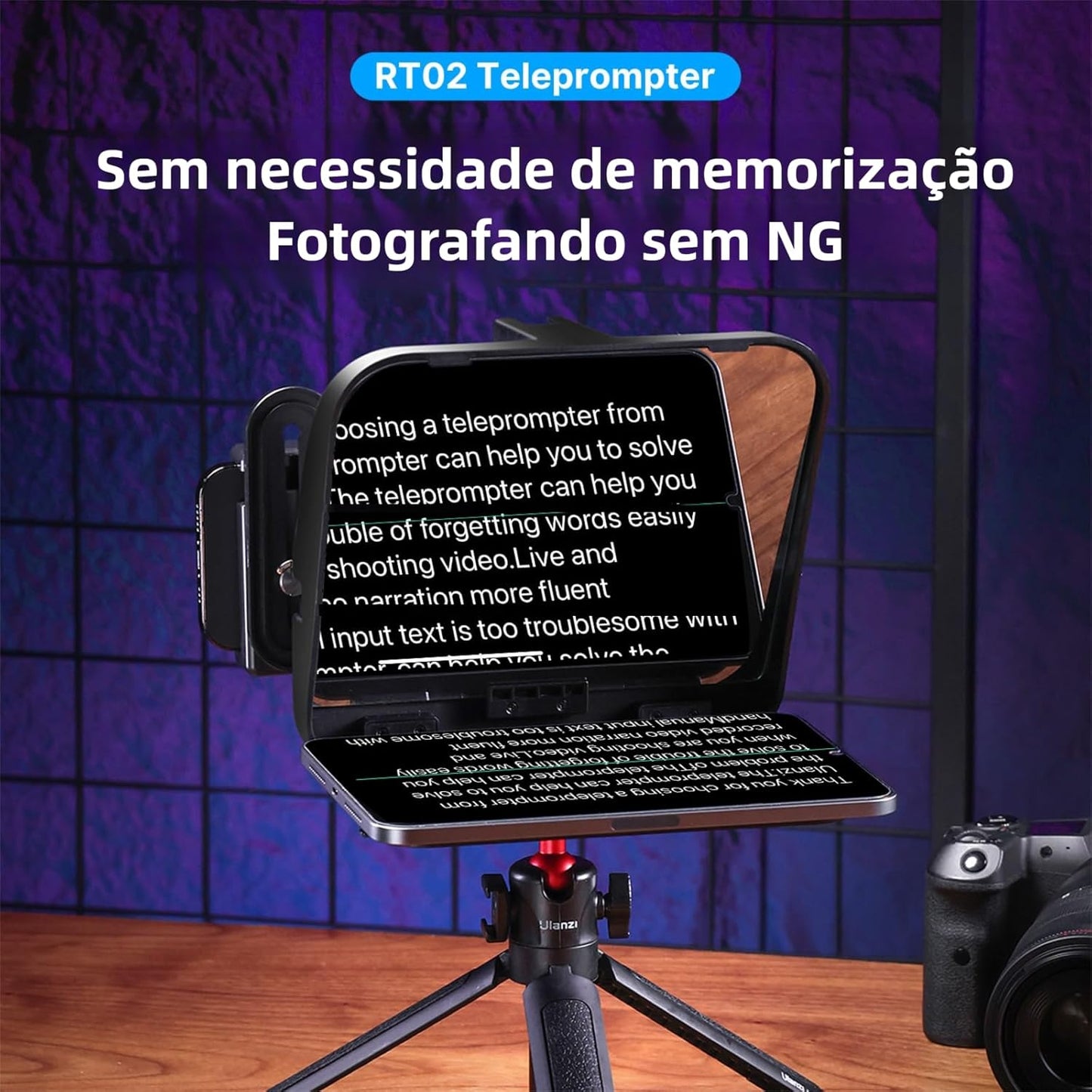 ULANZI RT02 Universal Teleprompter for Tablets, Smartphones and Cameras with Remote Control and 5 Camera Lens Adapter Rings with Cold Shoe Mount and 1/4" Threaded Hole