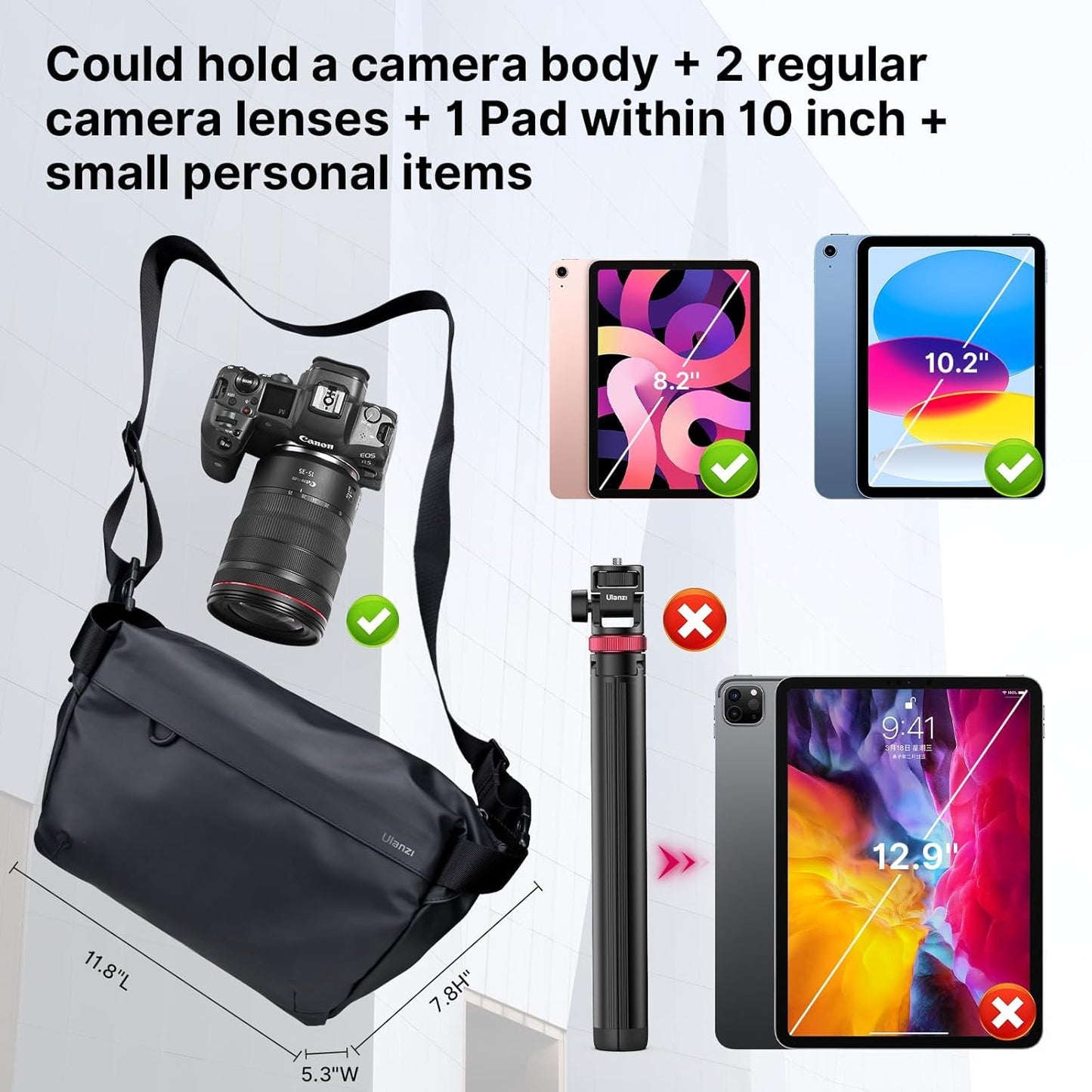 ULANZI Versatile Camera Shoulder Bag Photography Travel Messenger Portable Travel Bag Accessories Stylish Crossbody DSLR Sling Bag Compatible with Sony Canon etc -BLACK