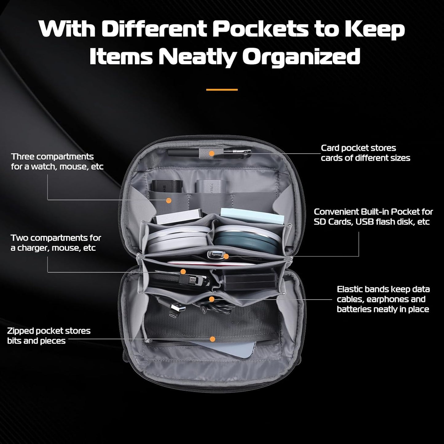 ULANZI Synthetic Traker Tech Pouch Mini,Bp06 Storage Bag 2L,Electronics Organizer,Splash-Resistant Travel Accessory Handle Bag,Gadgets Organizer Pouch,Usb Cable Organizer,Travel Friendly (Black)