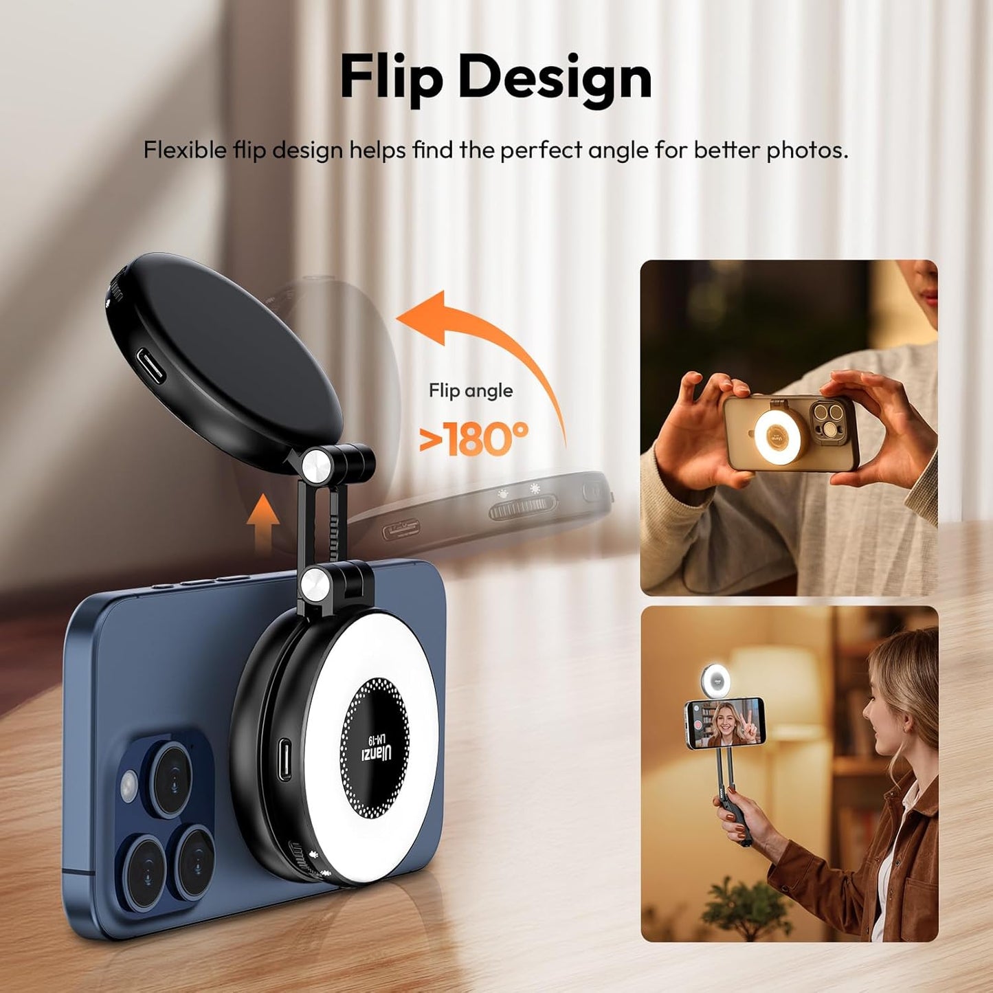 ULANZI MA30+LM19, 2-in-1 Magnetic Phone Tripod & Selfie Light Kit, MA30 Phone Stand with LM19 2500K-8500K LED Fill Light for MagSafe, Compatible with iPhone 17-12 Series for Photo/Vlog/Video.