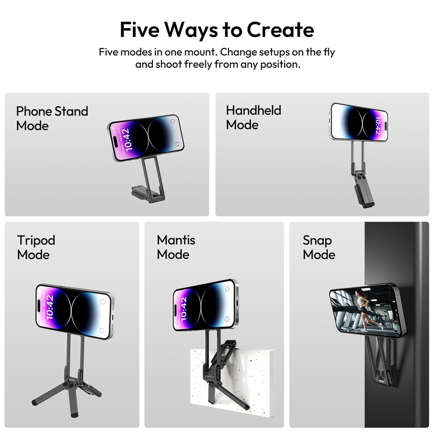 ULANZI MA38 Magnetic Phone Tripod for iPhone, Portable Phone Holder Mini Tripod for Magsafe with Double-Sided 1/4'' Screw Arca Uka Port Foldable Hook for iPhone 17/16/15/14/13/12, Travel Vlog Black
