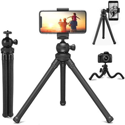 HIFFIN Flexible Gorillapod Tripod with 360° Rotating Ball Head Tripod for All DSLR Cameras(Max Load 2.5 kgs) & Mobile Phones + Free Heavy Duty Mobile Holder(Black) (12 Inch, Black)