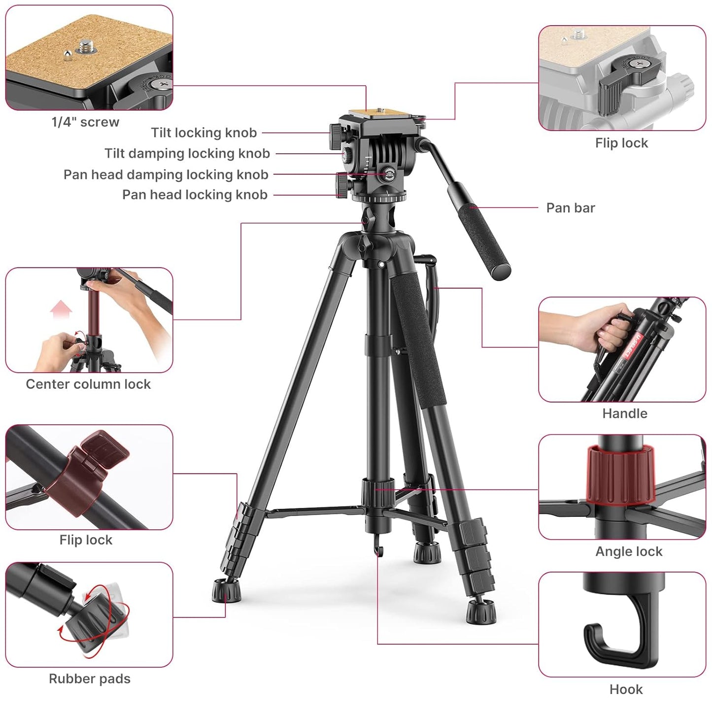 ULANZI VT-02 Metal Camera Tripod | Heavy Duty, Portable & Adjustable Stand for DSLR, Smartphone & Vlogging | Strong, Compact & Travel-Friendly