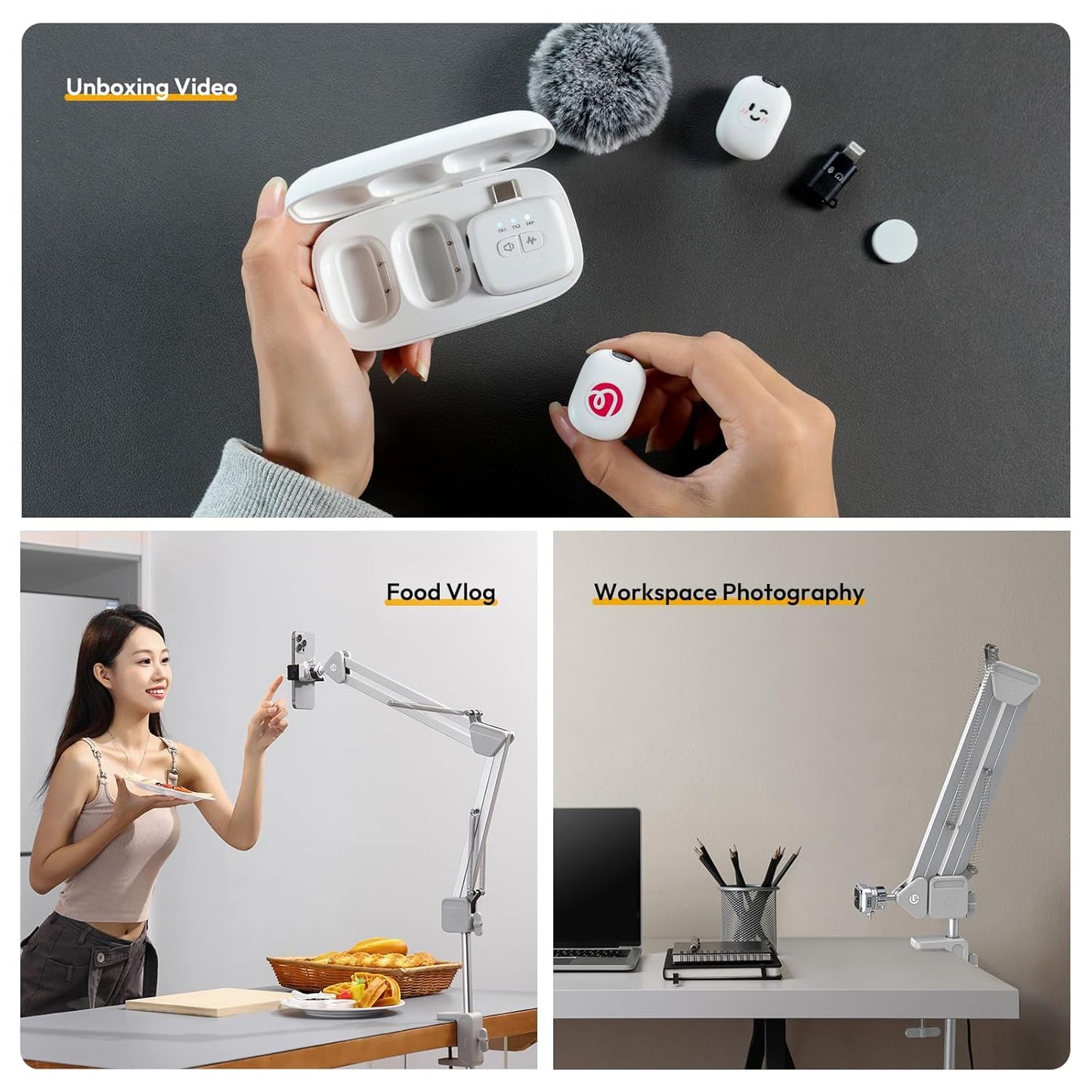 ULANZI TH04 Camera Overhead Tripod Mount, Flexible Microphone Boom Arm Light Stand Mounting Spring-Loaded Design Uka Quick Release Setup 360° Rotatable Ball Head Load Capacity 2kg