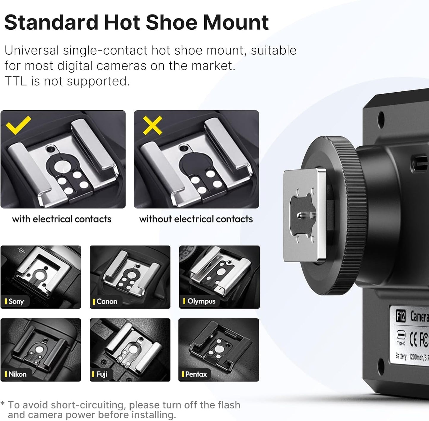 ULANZI F12 Mini Flash,GN12/CCT 5600K Camera Speedlite Flash for Canon Fuji Sony Nikon Panasonic Olympus Pentax&Other More SLR Digital Cameras, Single Contact Universal Hot Shoe Mount Flashlight, Black