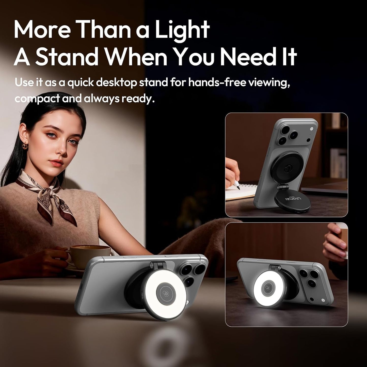 ULANZI LM21 Dual Sided Magnetic Selfie Ring Light for Phone with Magsafe | for iPhone/Android, 8000K CRI≥95, Touch Control, Extendable, Rechargeable, for Vlog,Video Call,TikTok,Video Call,Live Stream