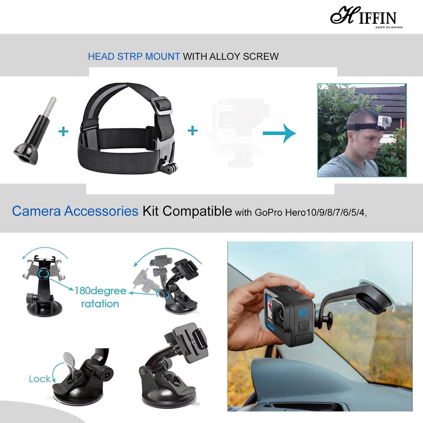 HIFFIN Branded 65 in 1 Compatible for GoPro, Sony Action Cam, Nikon, Garmin, Ricoh Action Cam, SJCAM, iPhone and Android | Epic Photo Shooting